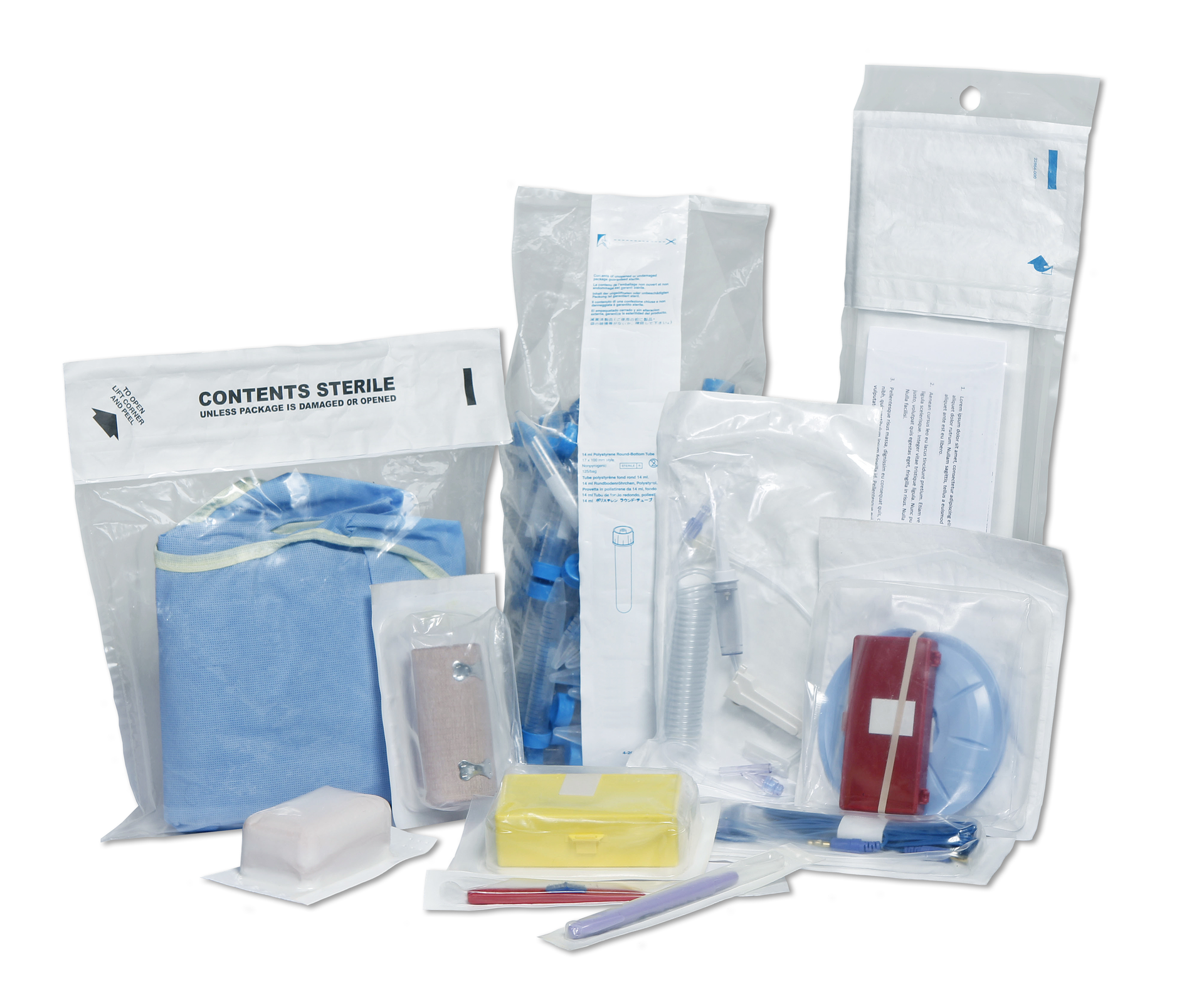 A group of medical device packaging pouches. Photo supplied by Printpack Medical.