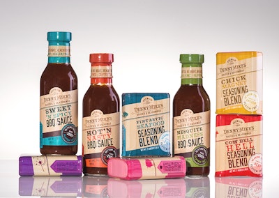 The DennyMike's brand of sauces and seasonings has been relaunched in a bold new package design along with a generous upsize in the sauce packaging.