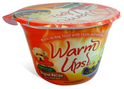 Warm Ups Dog Food Enhancers are an oatmeal-based product introduced in a microwavable cup to help create a warm, wholesome meal for dogs.