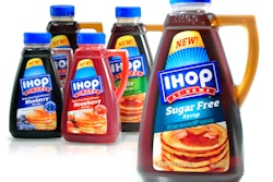 Five flavor varieties of IHOP at Home successfully replicate the restaurant dispenser design while meeting retail requirements in 12- and 24-oz packages.