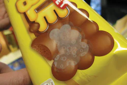 SHELF IMPACT. The 3-D effect on the pressure-sensitive label draws attention and helps cut through the sea of sameness on the store shelf.