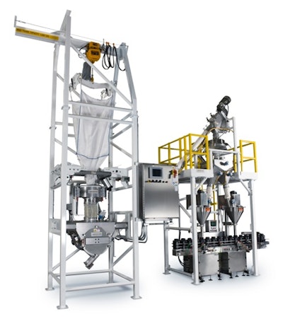 Bulk bag unloader/container filling system