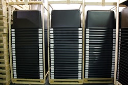 LARGER STACKS. The recycled paperboard edge protector is strong enough to stand the weight of the other liners, allowing IVF to increase its stack size from 20 to 22 liners.