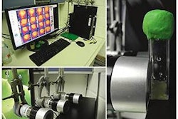 FIGURE 1: Experimental set-up: Monitoring set-up in the lab showing three VisiSens detection units (cameras on the right corner) connected to a PC and software screen (a); test vial containing alginate beads in direct contact with the detector unit for CO2 monitoring (b); monitoring set-up allows detection of three parameters pH, O2 and CO2 (c).