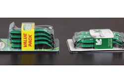 SMALL FOOTPRINT. Though the old (left) and the new (right) packs both hold eight razors, the food print of the new pack is dramatically smaller.