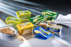 In-mold labeling differentiates this margarine package from Mills.