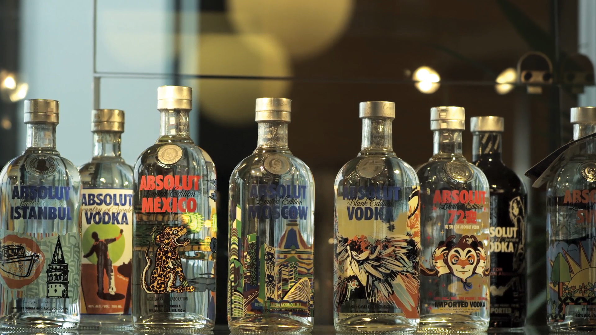 VARIED FLAVORS. Absolut produces a range of vodka flavors in ten glass bottle sizes.