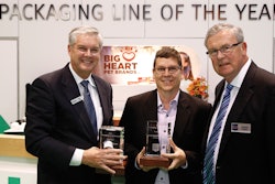 Kliklok-Woodman’s Ross Long, Vice President of Sales and Marketing (left); Big Heart Pet Brands’ Senior Manager of Packaging R&D Paul Baker (center); Charles Yuska, President, CEO, PMMI (right).