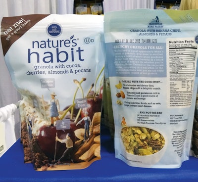 FUN & FUNCTIONAL. Packaging for the Nature’s Habit line of granola products conveys the company’s personality, while providing health-benefit information and a clear window to view the natural product.