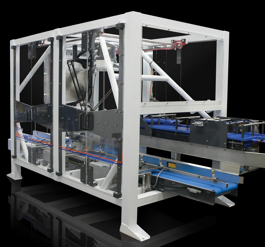 Sleek and compact. The sleek, hygienic design of the RoboLoader (shown) is complemented by the compact, multi-axis servo drives that control the machine&rsquo;s motion.