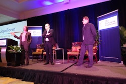 (l. to r.) Ann O'Hara, President, Amcor Rigid Plastics; Luc Desoutter, Sustainability Officer, Sidel; and Tod Eberle, VP, Amcor.