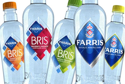 Farris flavored water with recyclable p-s labels