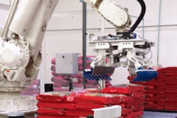 The Premier Tech Chronos finger gripper keeps bags attractively uniform, allowing them to be palletized efficiently.