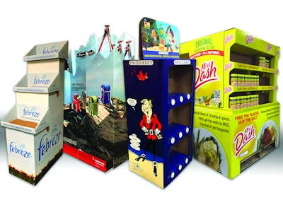 High-impact direct color printing boosts single-piece corrugated POP displays.
