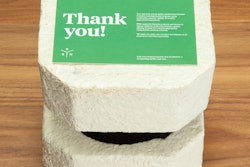 MUSHROOM PACKAGING. Top and bottom cushions made from mushroom “roots” grown in a custom-designed mold protect RBW’s wall sconce products during shipping. A card with each shipment educates customers on the formation, protective capabilities, and compostability of the new packaging.