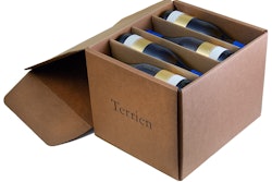 A specially designed 12-ct corrugated case for small-volume winery Terrien provides a more sustainable packaging solution.