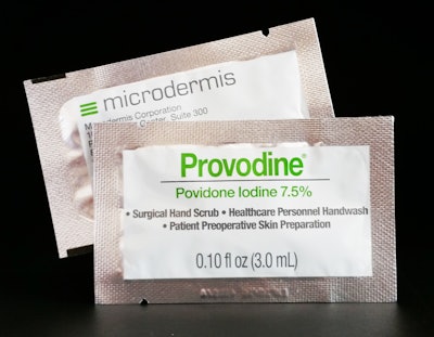 Next-generation infection control product Provodine cream includes aggressive chemical compounds that were addressed by an award-winning seven-layer flexible packaging structure for the product’s 3-mL packette shown here.