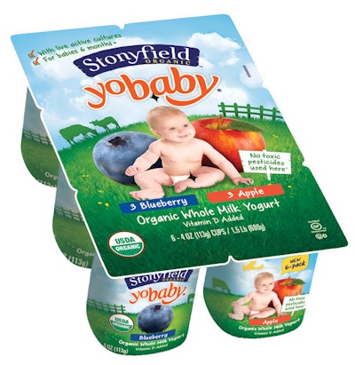 Stonyfield Organic YoBaby Yogurt Multi-Packs, a good example of how bioplastics can bring a lower cost and higher or equivalent performance compared to polystyrene, the petroleum-based material typically used for such a package.