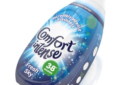 Packaging for Comfort Intense combines a droplet-shaped bottle and high-energy graphics.