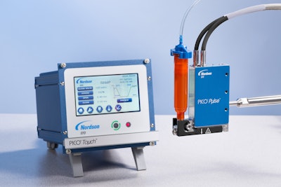 PICO Pµlse non-contact jet valve and PICO Toµch controller with intuitive touch screen interface