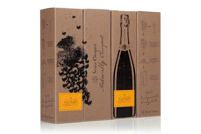 Veuve Clicquot Naturally Clicquot 3 uses grape-based paperboard for its secondary packaging.