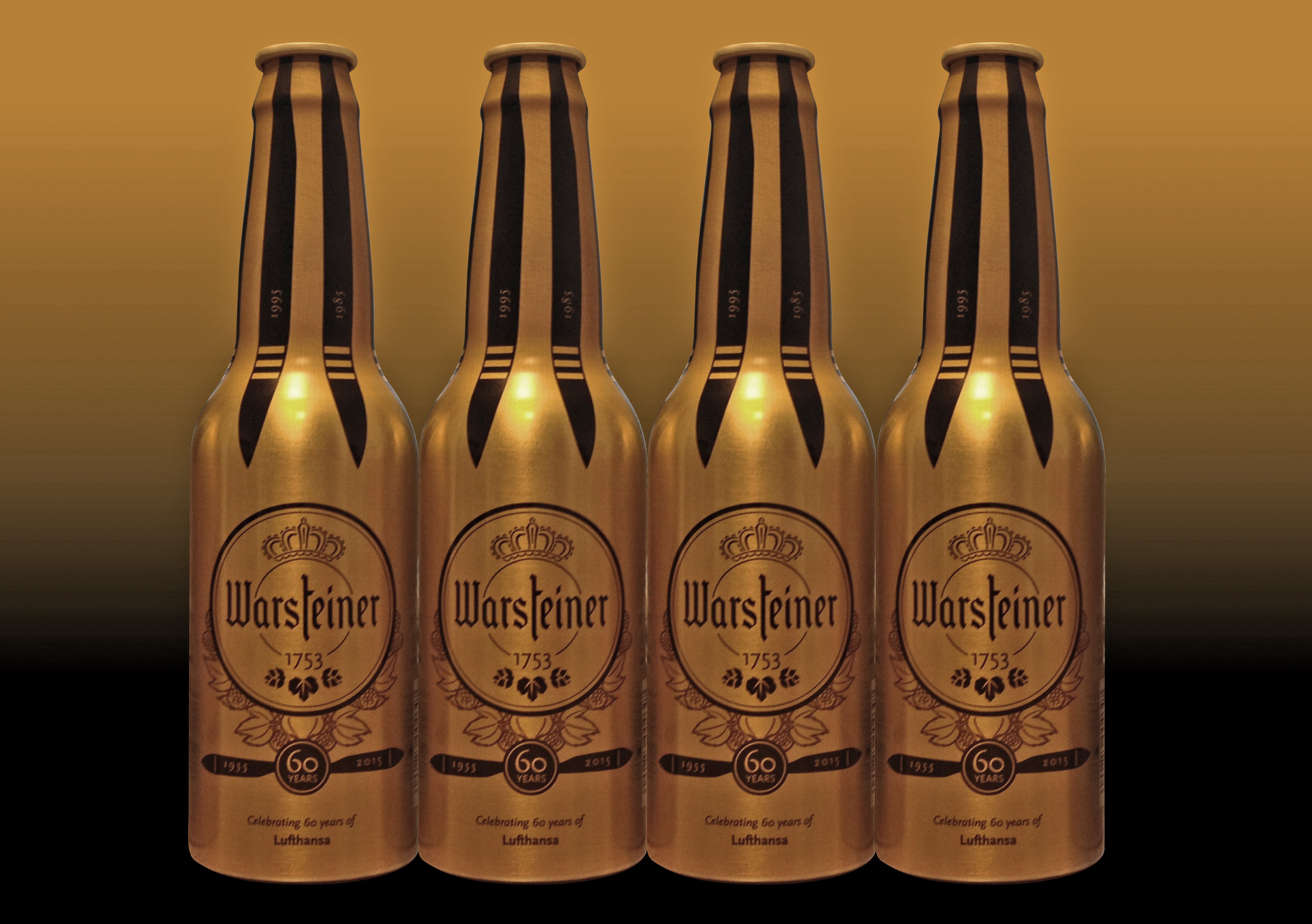 Sleek aluminum bottle celebrates Lufthansa's 60th anniversary.