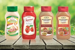 Barrier squeeze bottle for condiments.