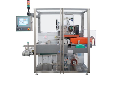 Cartoning machine MA 352 and the MF 910 Mini wrapper/overwrapper together create a combi unit.