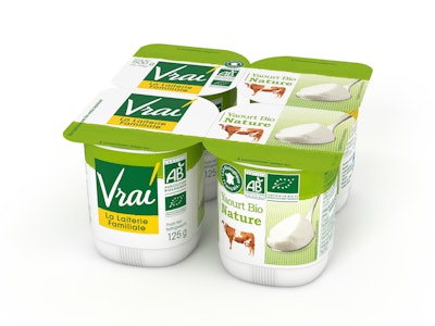 France-based dairy firm works with its supplier on specialized materials, cup shape and f/f/s machine for its 125-g yogurt cups.