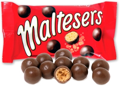 Maltesers is a good example of red packaging associated with sweet flavor.