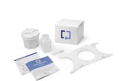 Each Cologuard kit contains a shipping box filled with a plastic sample container, plastic bracket, patient instruction guide, sample labels, a bottle of preservative liquid and a tube containing a buffered detergent solution with an antimicrobial agent.