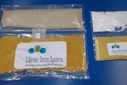 Frangible seal allows two granular chemicals to mix and release a vapor that cleans and deodorizes industrial areas.