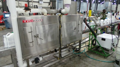 Quality assured: Bonded Pac's Tripack steam tunnel with air knife (white unit to right) from Paxton Products.
