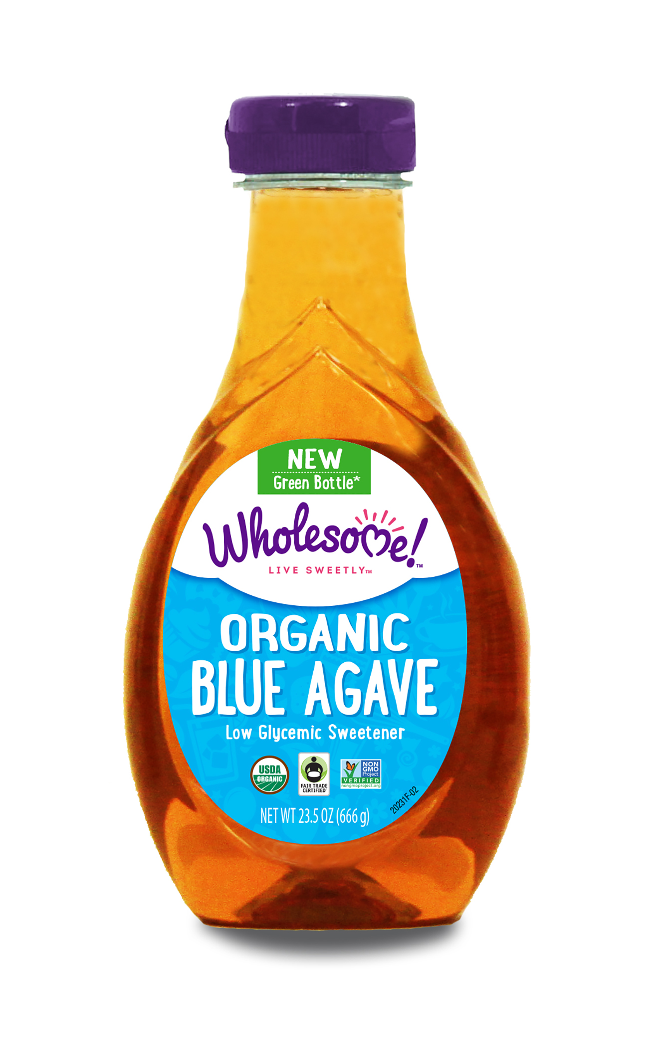 The Wholesome! Green Bottle is a PET plastic made with 30% sugarcane.