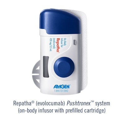 New, single-use device developed in collaboration with West Pharmaceutical Services uses on-body infusor with prefilled cartridge to deliver monthly single dose of LDL cholesterol lowering Repatha.