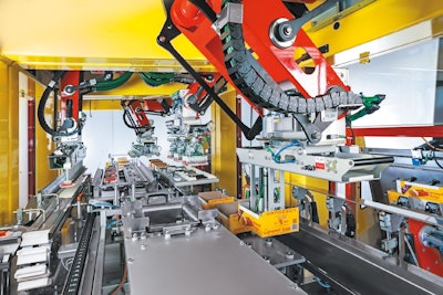 Modular TLM technology produces up to 300 flowpacks/min. Uses robotic loader, automation to help reduce energy usage.
