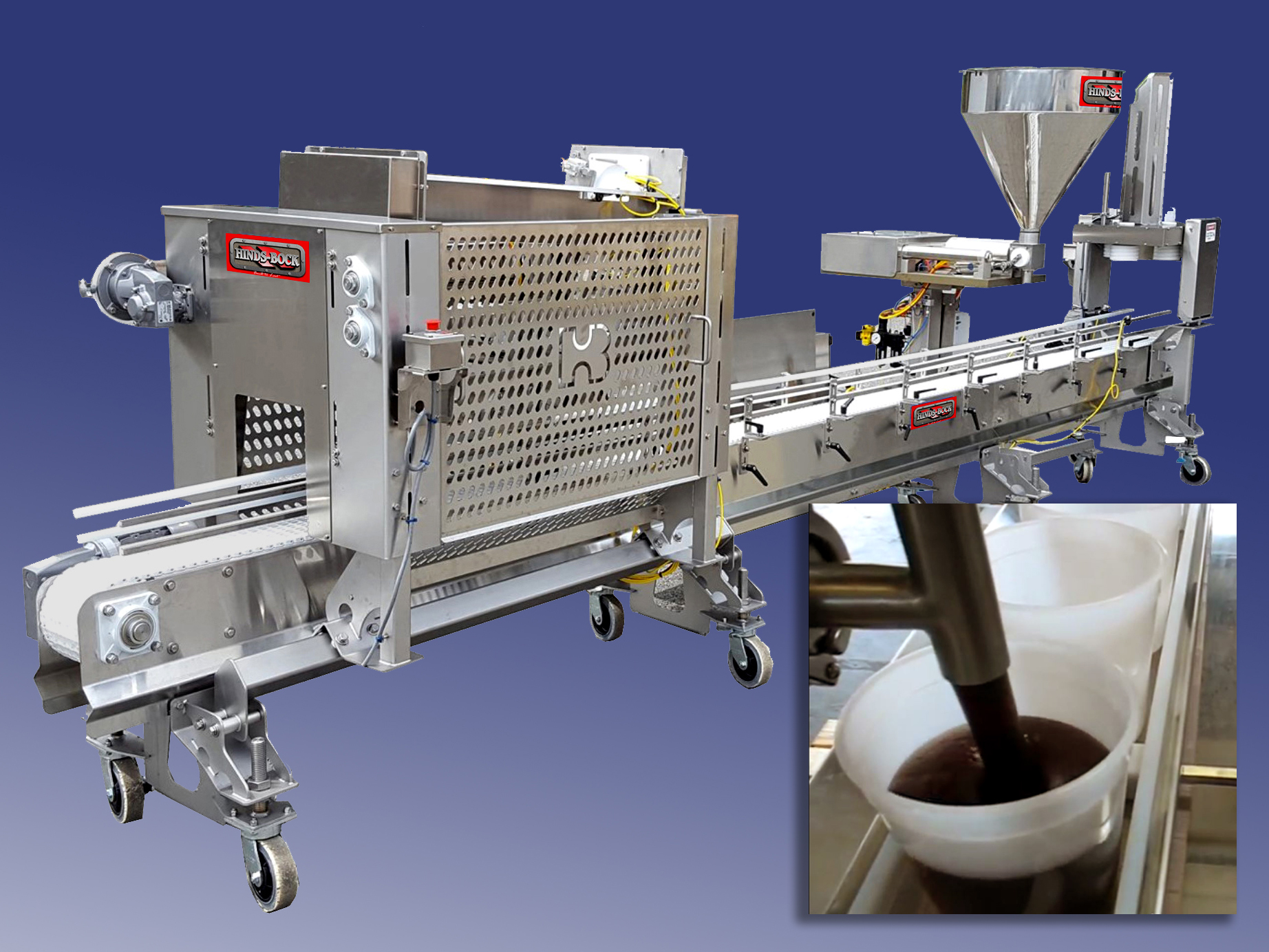 Denesting, filling, lidding and conveying tubs