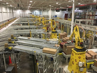 At Sargento, each case of product is conveyed to one of eight palletizing cells and diverted into one of three palletizing lanes.