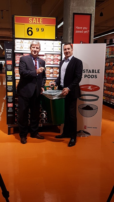 Minister Glen Murray and Ian Gordon, Loblaw, announce 100% compostable President’s Choice coffee pods.