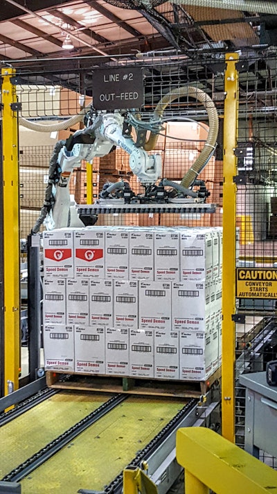 Red Devil’s new robotic palletizer helps the company achieve a 100 tube/min rate on its caulking line.
