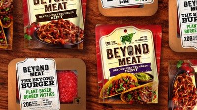 Packaging graphics for Beyond Meat were designed with a bold style that serves up a real-food experience.