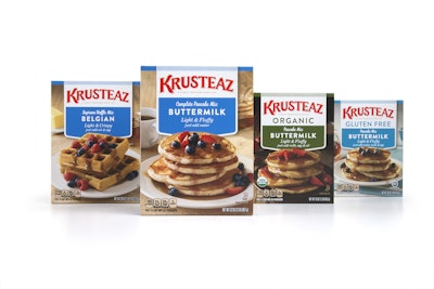 Redesigned packaging for Krusteaz pancake mixes