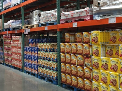 Middle-of-the-store items are typically stacked on pallets from top to bottom.