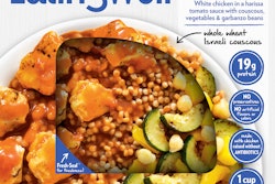 Photography of the prepared, plated food cleverly surrounds the die-cut, offering visibility to the product.