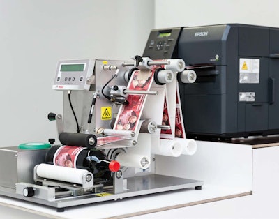 Semi-automatic bottle label print-and-apply system