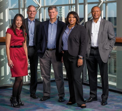 From left to right: Ya-Wen Lee, Director of Prepared Foods/Pizza & Snacking/Baking Packaging; David Strauss, Head of Packaging Nestlé USA; Larry Baner, Packaging Research Scientist Nestlé Purina; Chastity Prince McLeod, Packaging Group Manager; and Robert Champion, Group Packaging Engineering Manager Nestlé USA. Photo by Carrillo Photo.