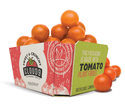 Pure Hothouse Foods is packaging its snacking tomato brand in paperboard packaging enriched with tomato plant fibers.