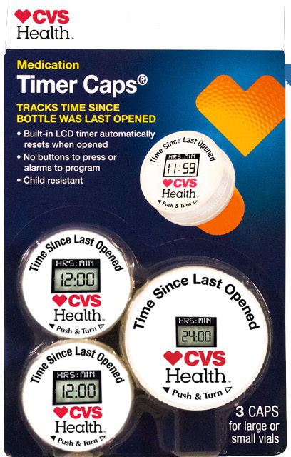 Timer Caps are marketed in different sizes and used by CVS, Rite Aid and other pharmacies across North America.