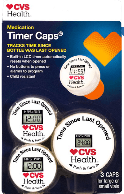Timer Caps are marketed in different sizes and used by CVS, Rite Aid and other pharmacies across North America.