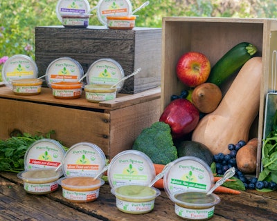 Pure Spoon’s products consist of 100% organic fruit and vegetable purées, packaged in 4.2-oz clear PET containers.